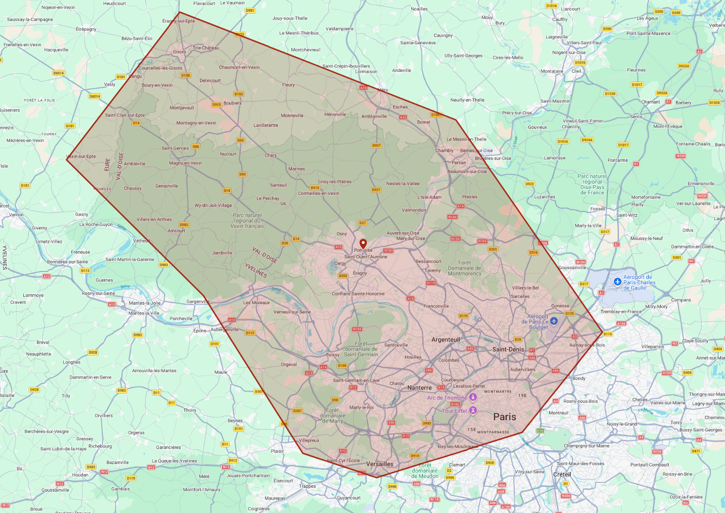 Carte géographique de la zone d'intervention en Île-de-France